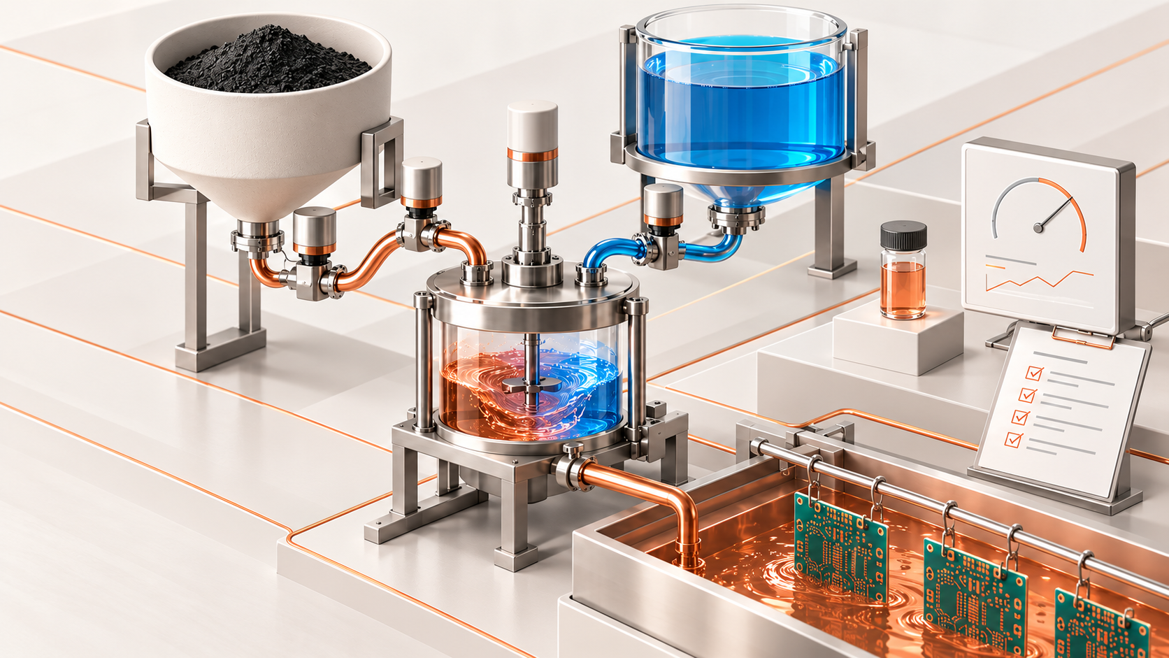 electronic-grade copper oxide, PCB acid-copper replenishment, copper oxide vs copper sulfate, insoluble anode, PCB plating procurement, CuO supplier qualification, batch COA, qualification trial
